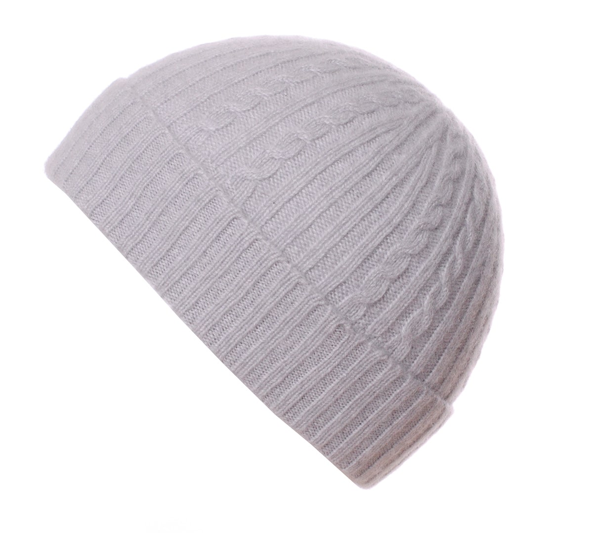 Cashmere Light Grey Cable Beanie