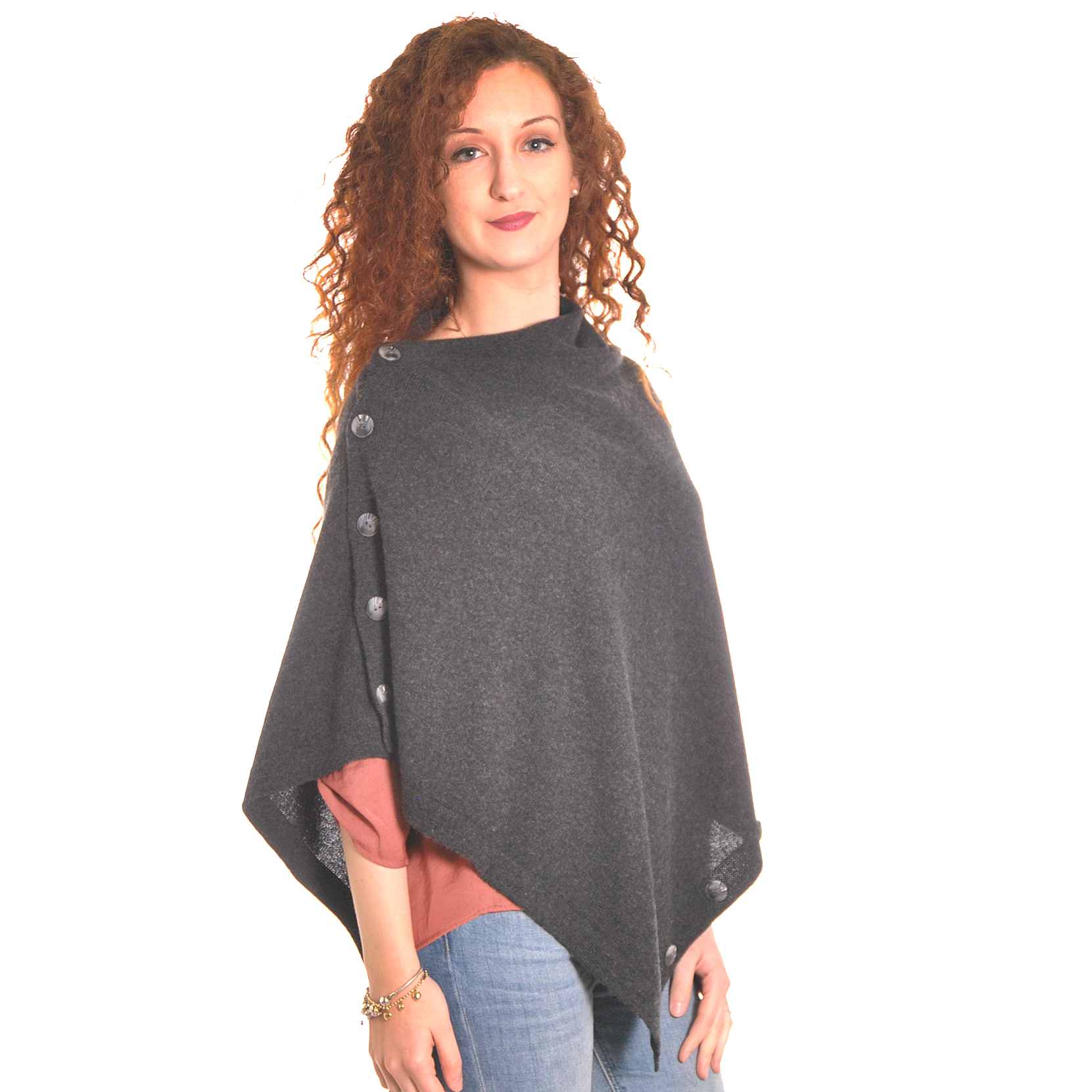 Cashmere Charcoal Button Poncho