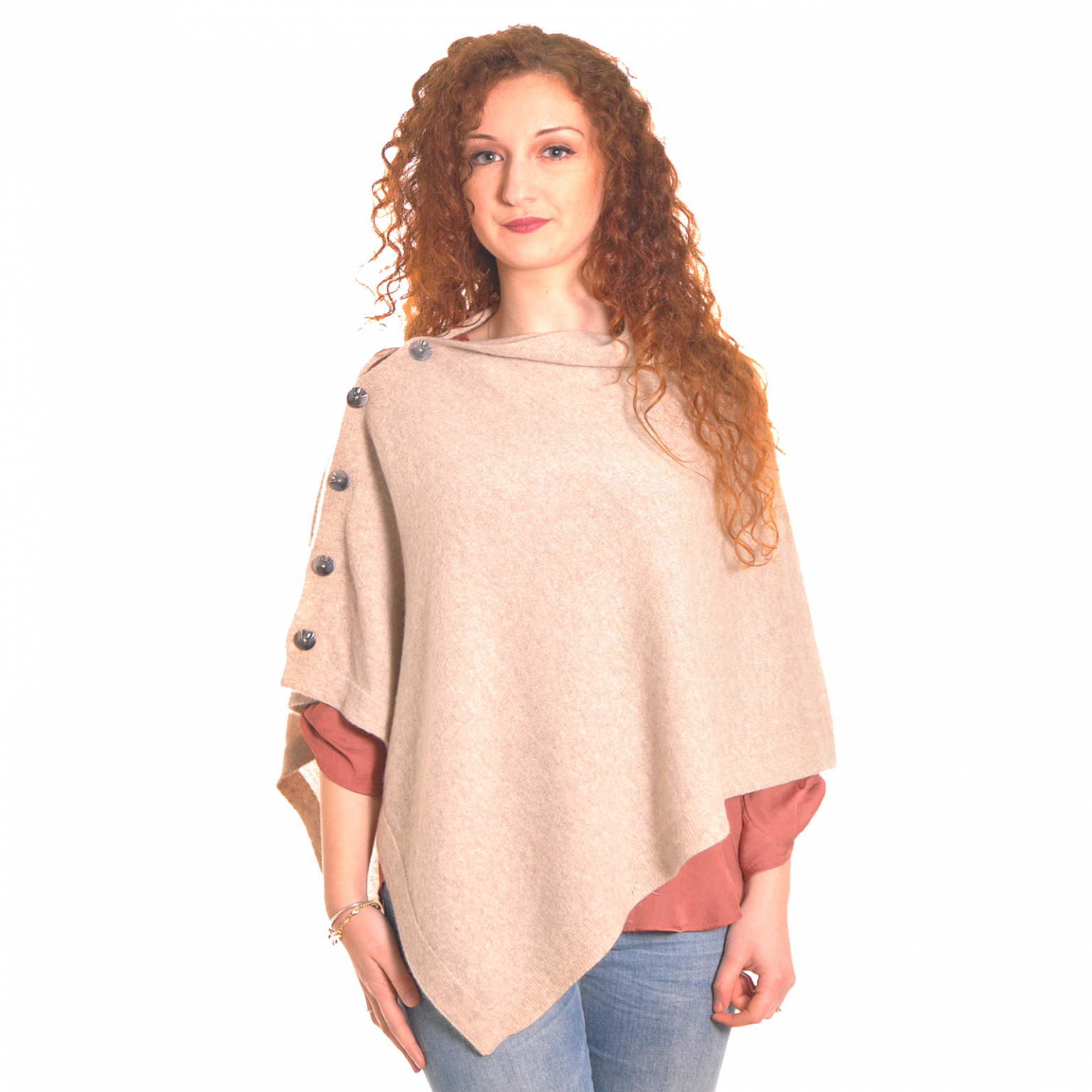 Cashmere Stone Button Poncho