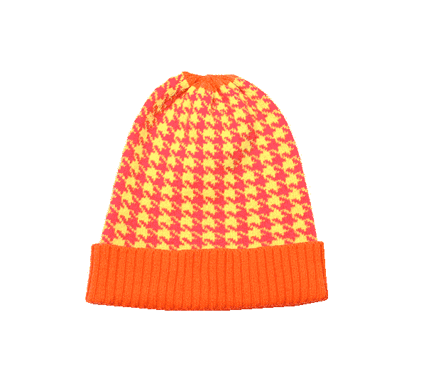 Cashmere Orange Dogtooth Beanie