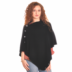 Cashmere Black Button Poncho