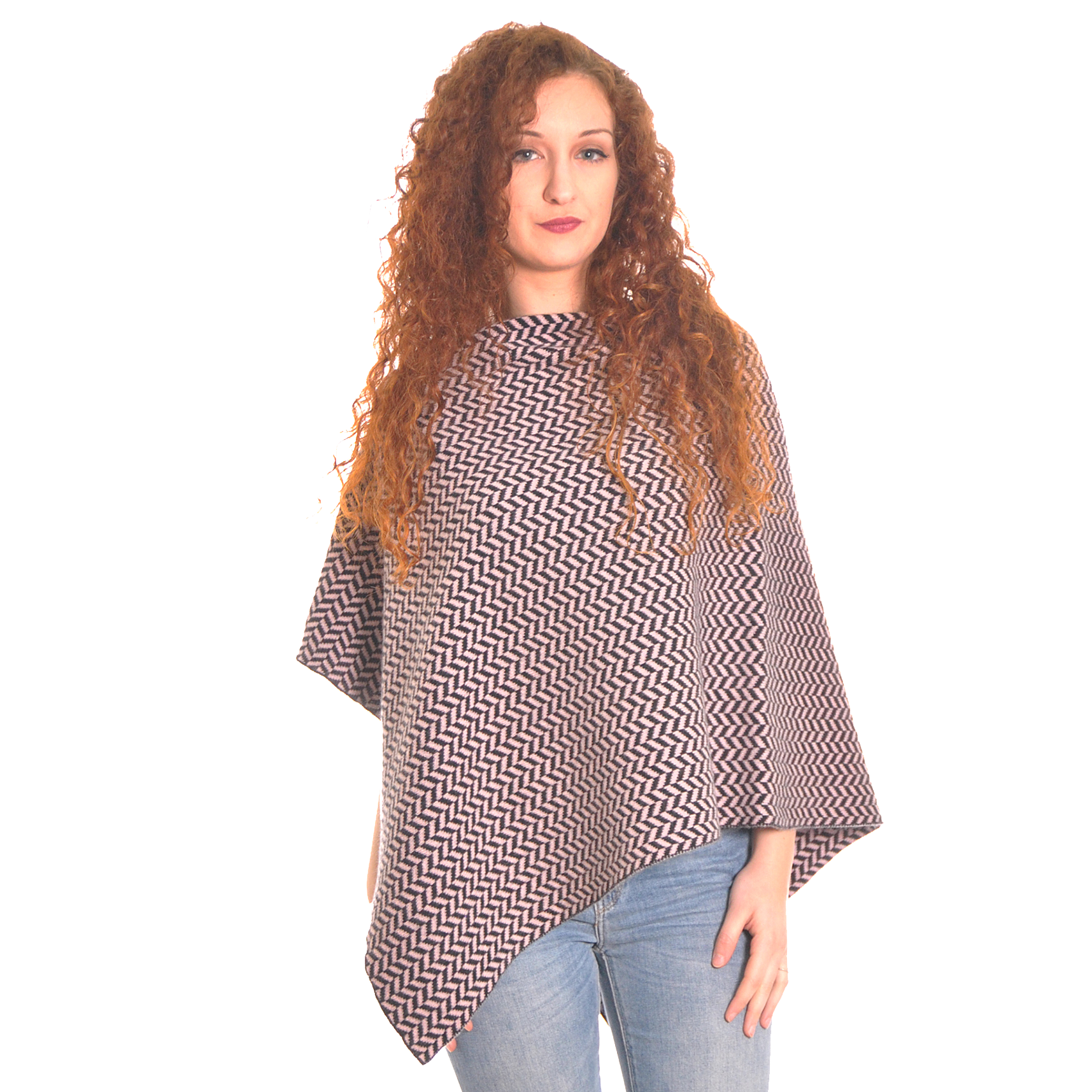 Cashmere Black & Pink Shoulder Poncho