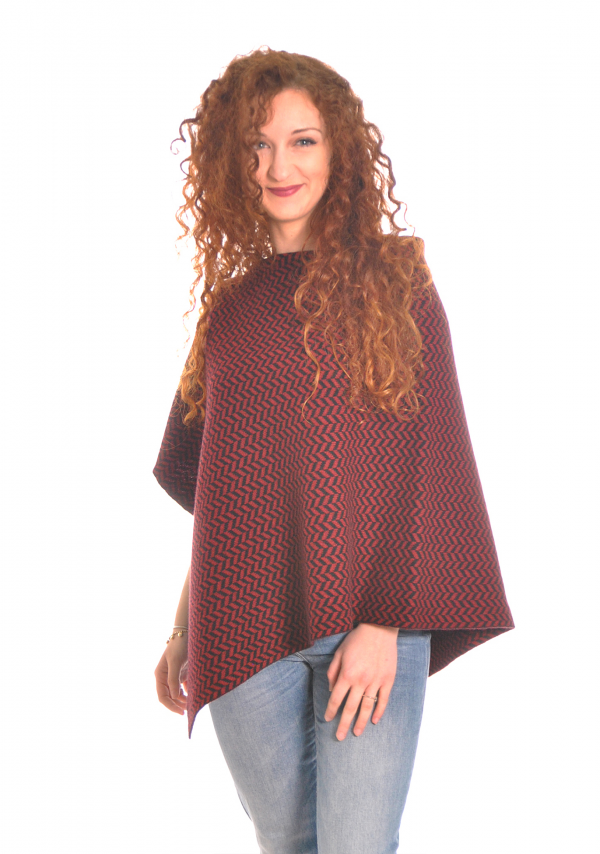 Cashmere Black & Wine Shoulder Poncho