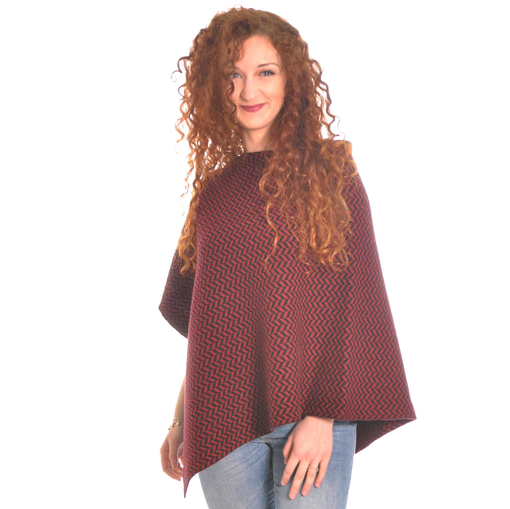 Cashmere Black & Wine Shoulder Poncho