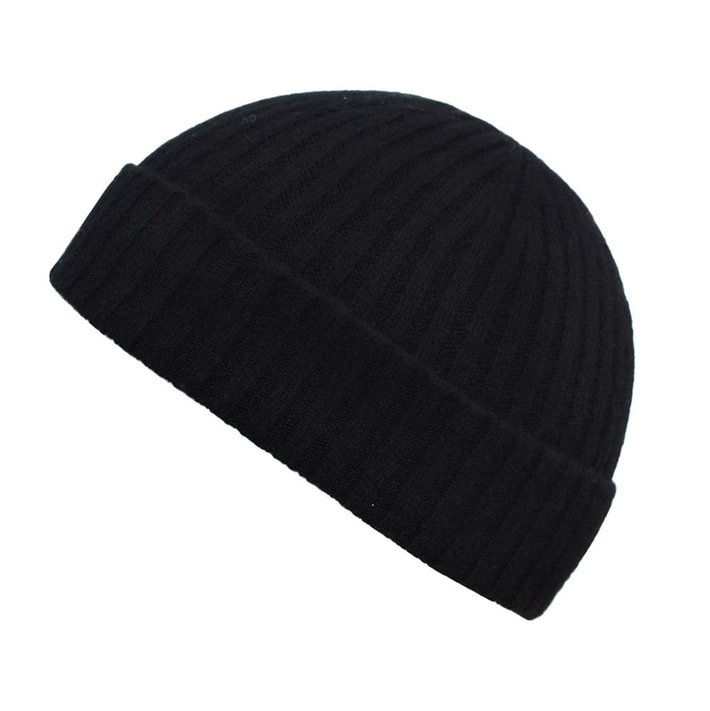 Cashmere Black Ribbed Beanie