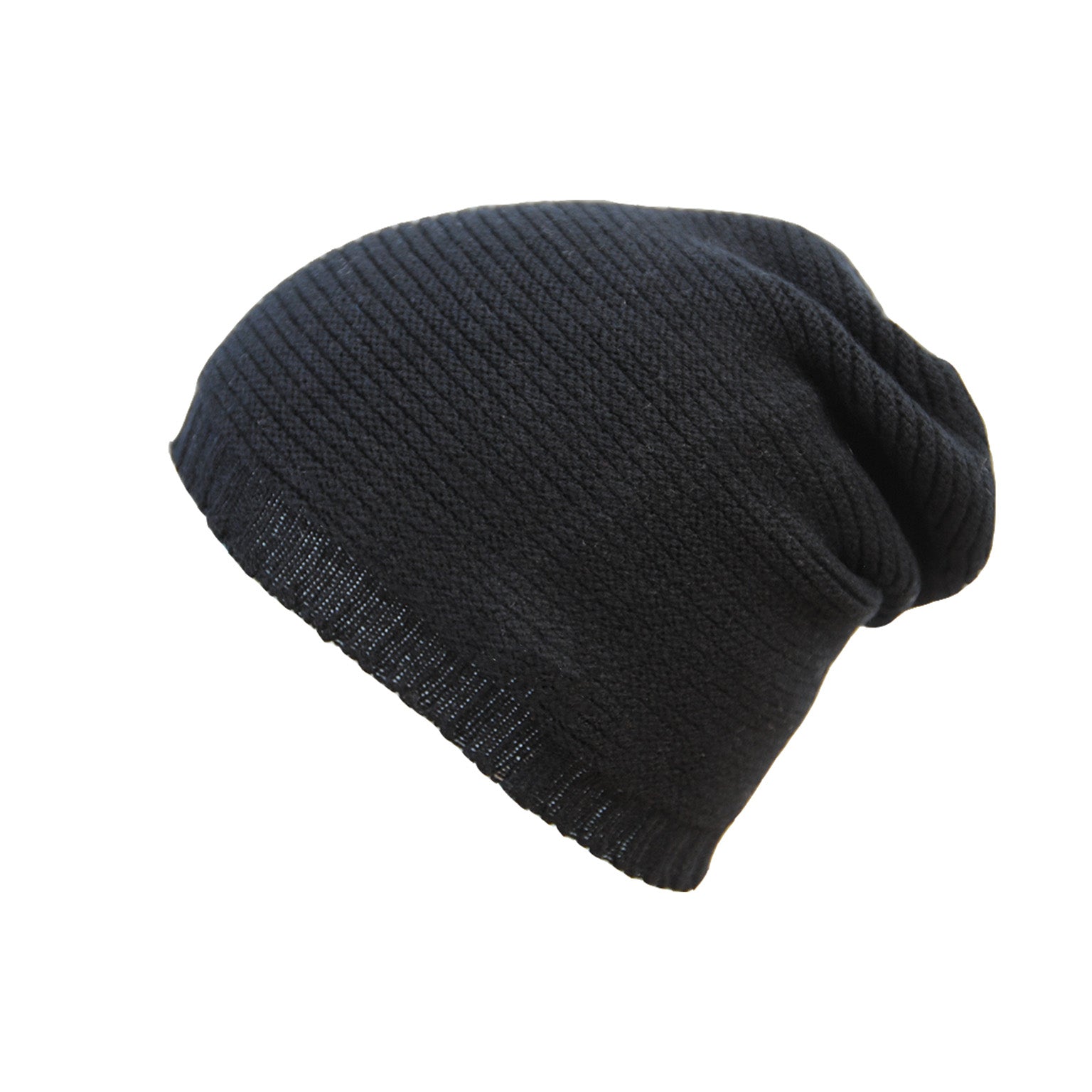 Cashmere Black Purl Slouch Beanie