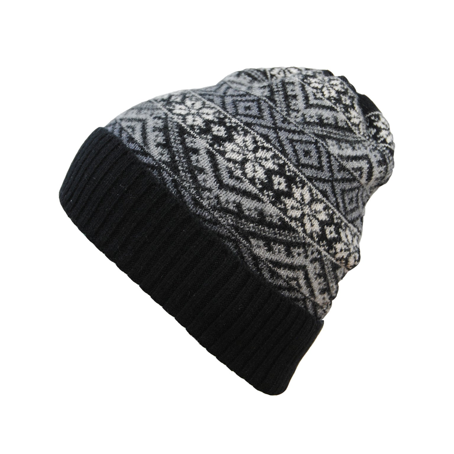 Cashmere Black And Grey Jacquard Beanie