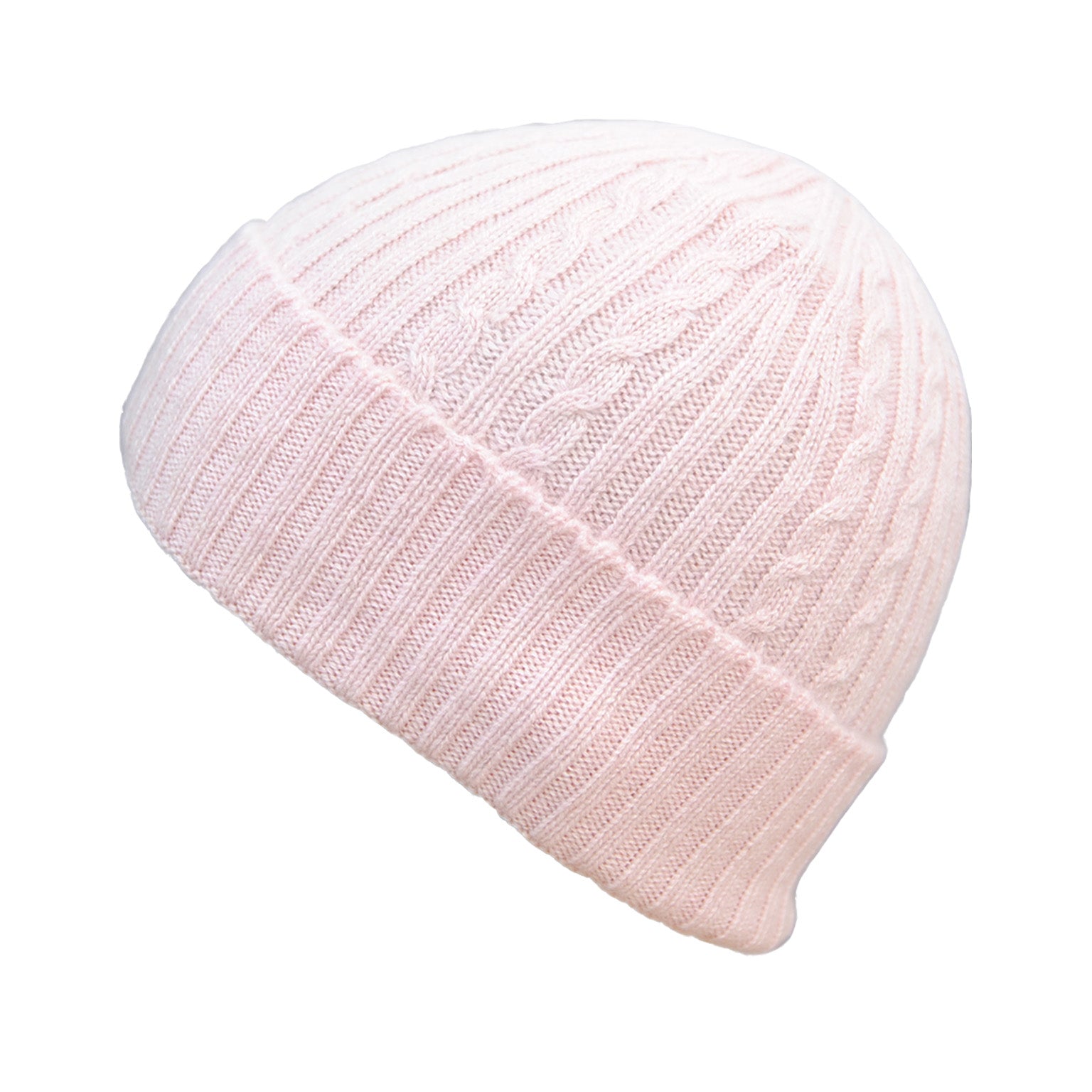 Cashmere Baby Pink Cable Beanie