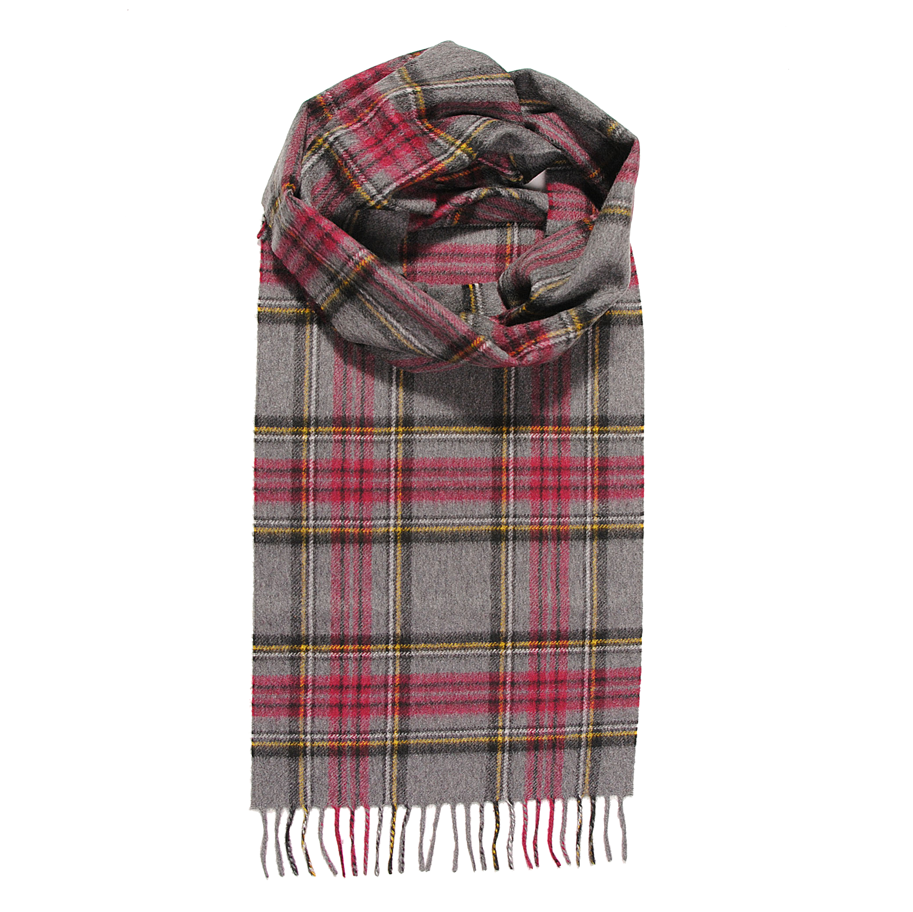 Cashmere Woven Grey & Wine Check Scarf