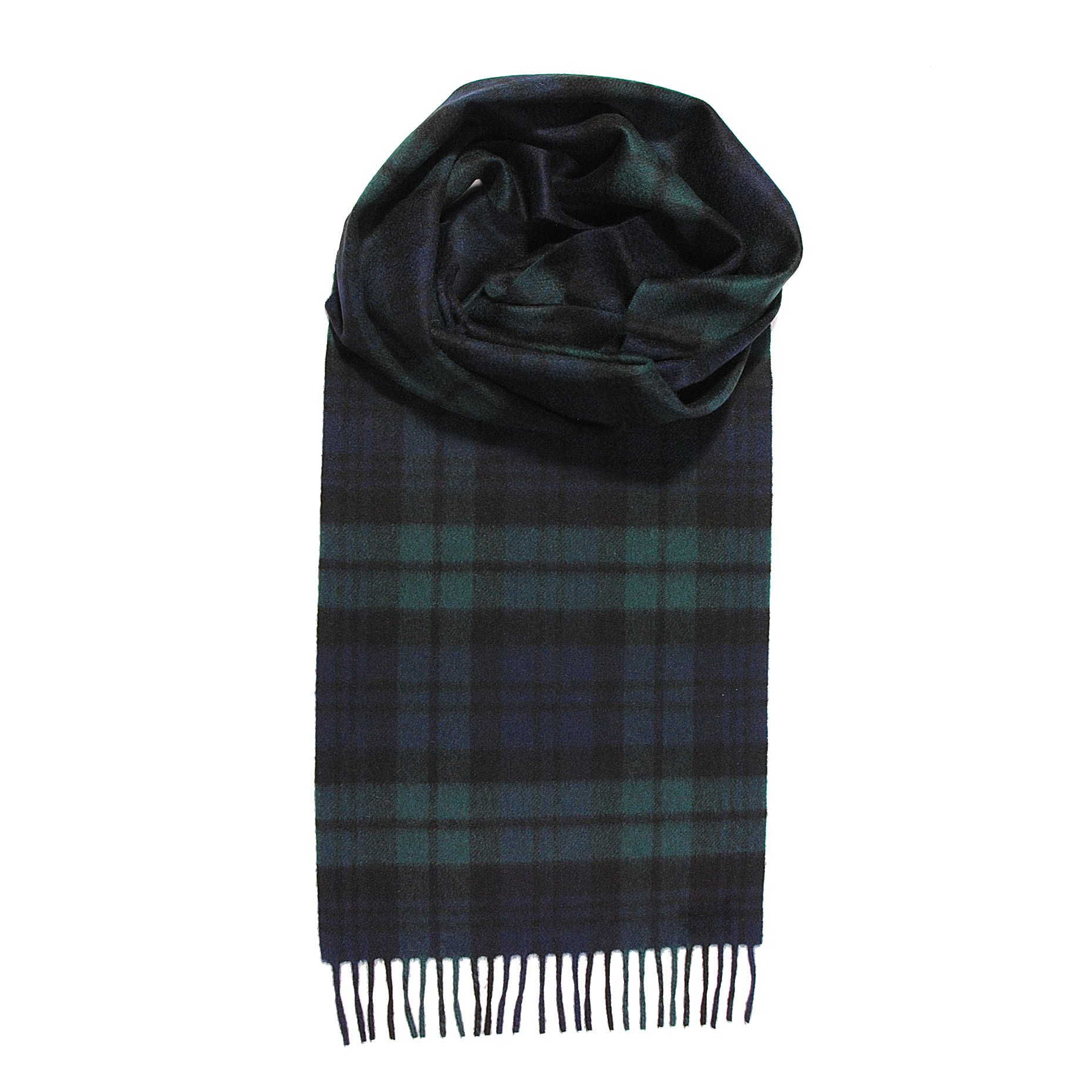 Cashmere Woven Navy & Green Check Scarf