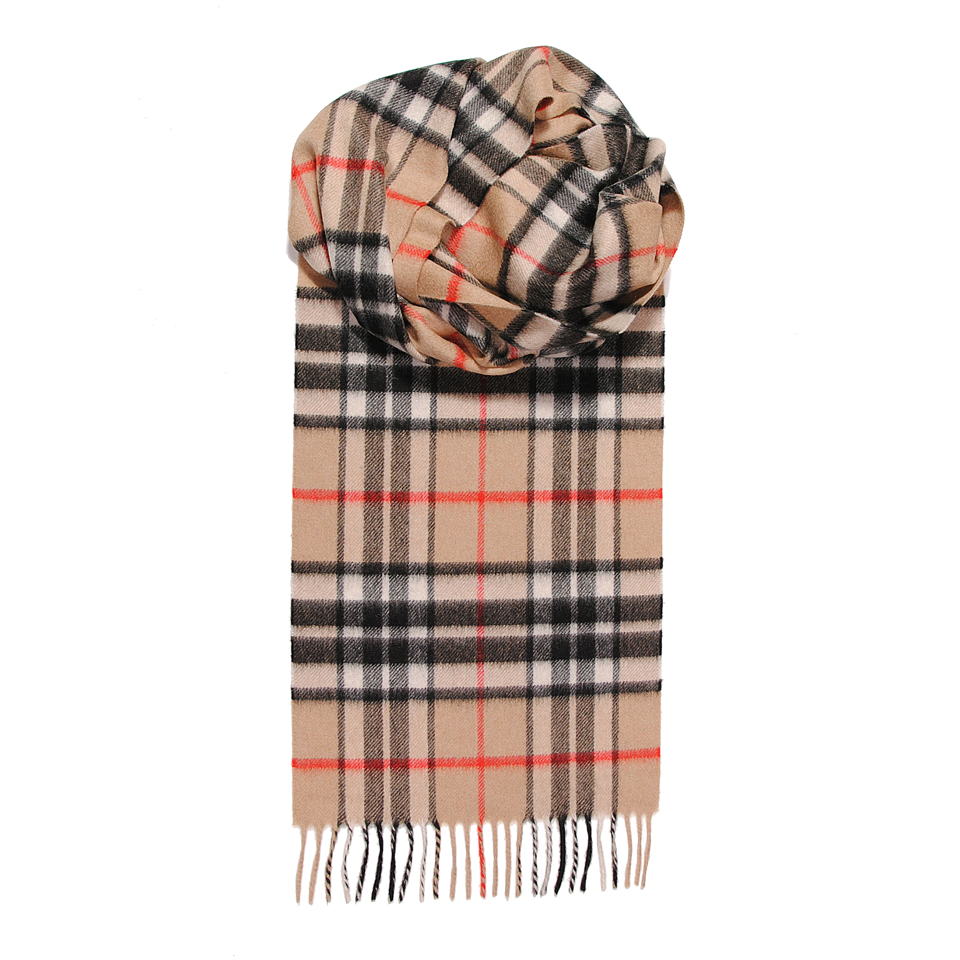 Cashmere Woven Stone & Red Check Scarf