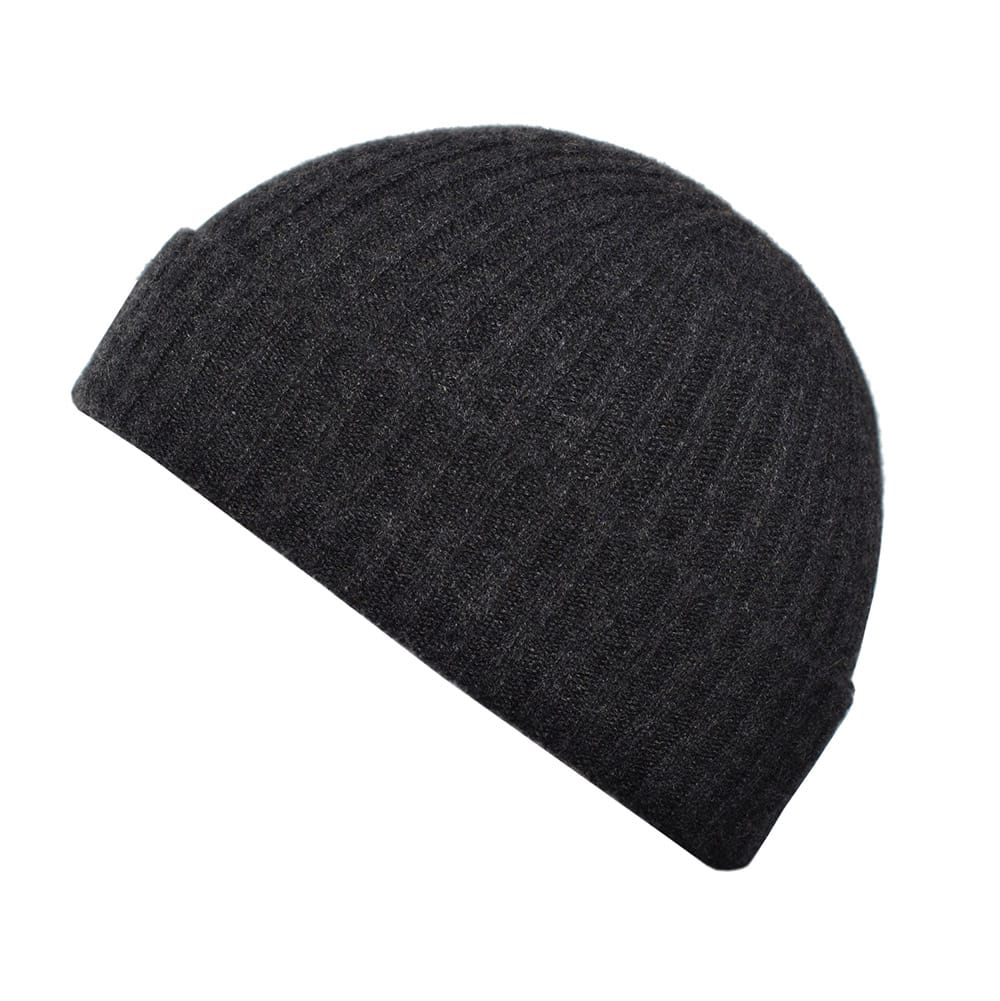 Cashmere Charcoal Ribbed Beanie
