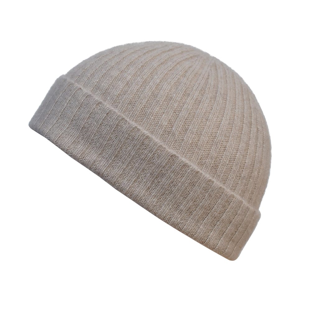 Cashmere Light Stone Ribbed Beanie