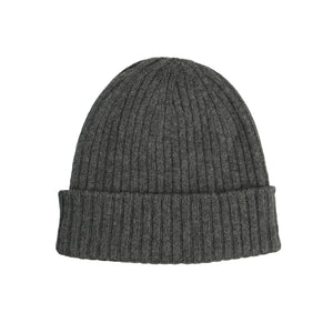 Recycled Cashmere Grey Ribbed Beanie
