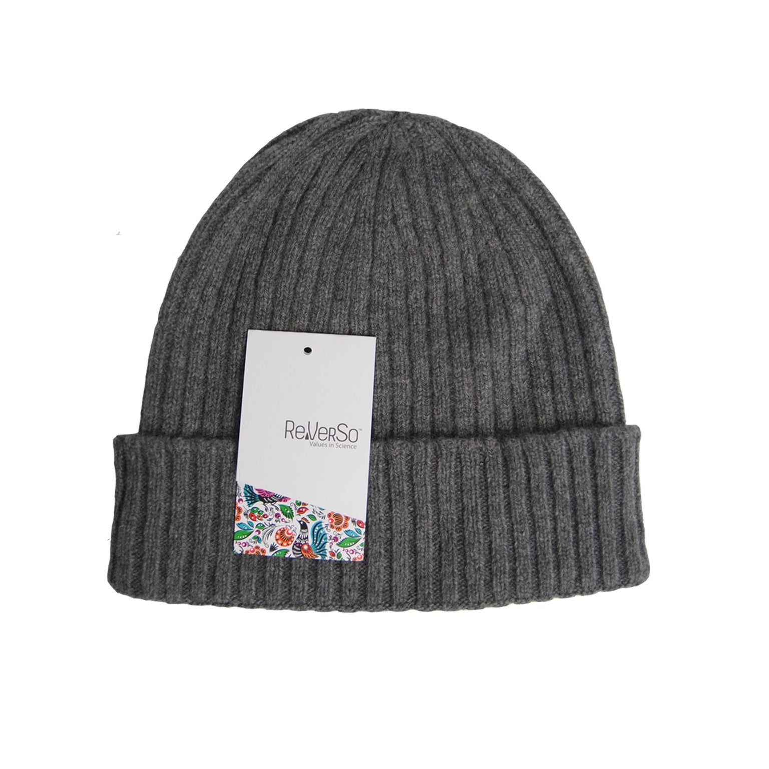 Recycled Cashmere Grey Ribbed Beanie