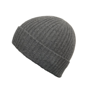 Recycled Cashmere Grey Ribbed Beanie