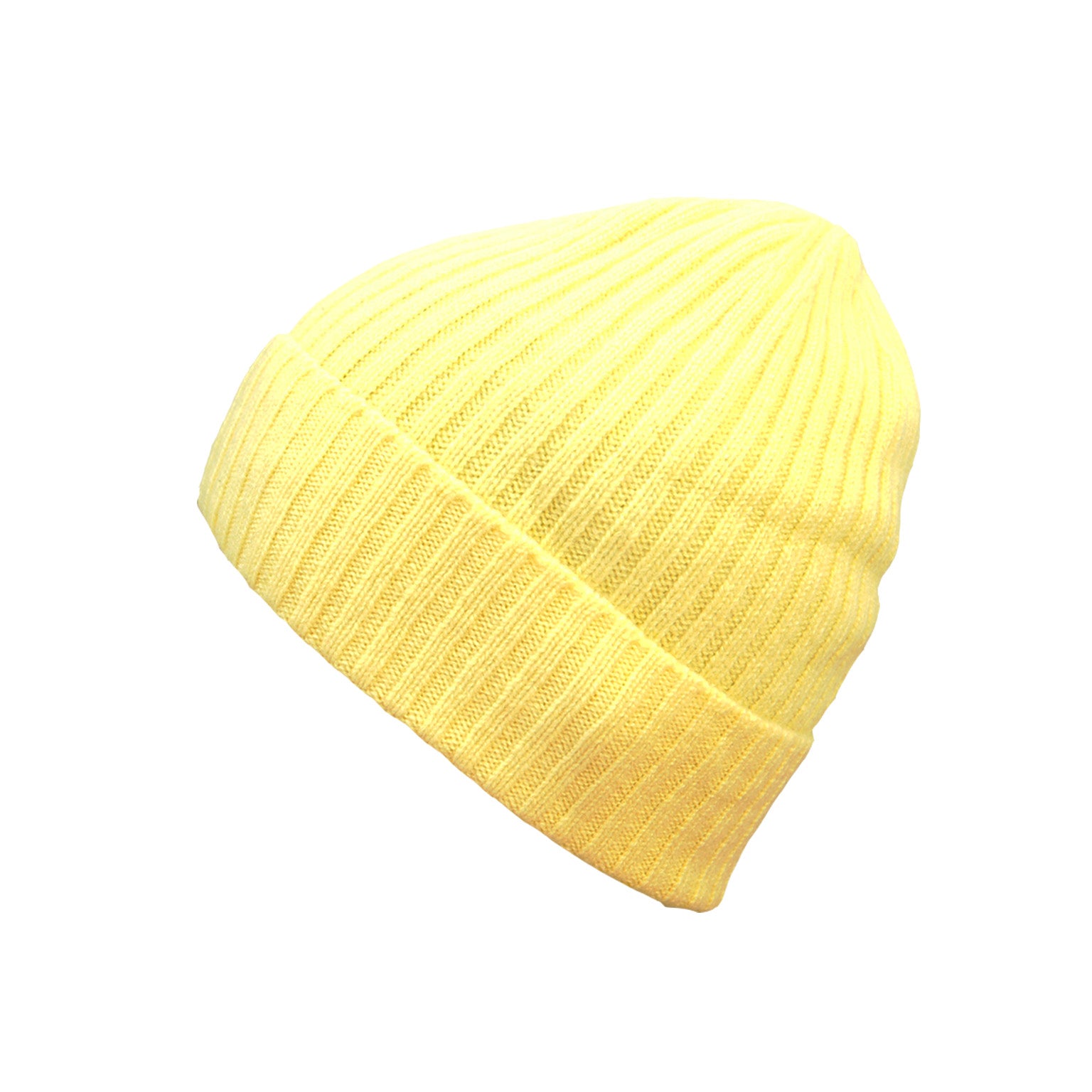 Cashmere Yellow Ribbed Beanie